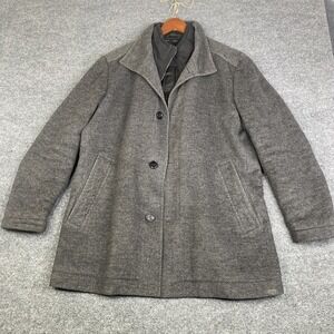 BOSS Hugo Boss Coat Mens 42R Gray Wool Cashmere Quilted Lined Overcoat